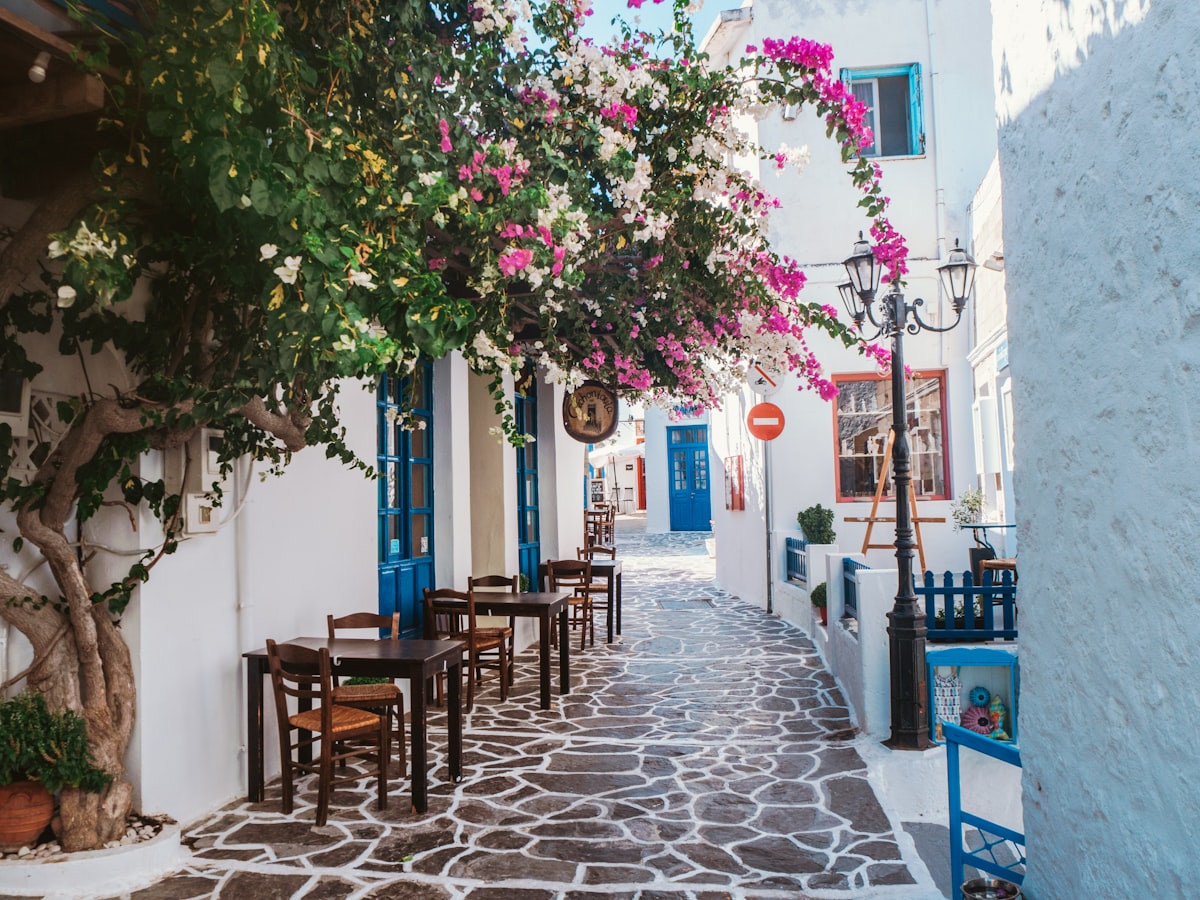 Cozy patio with a beautiful view of the ocean in Paros