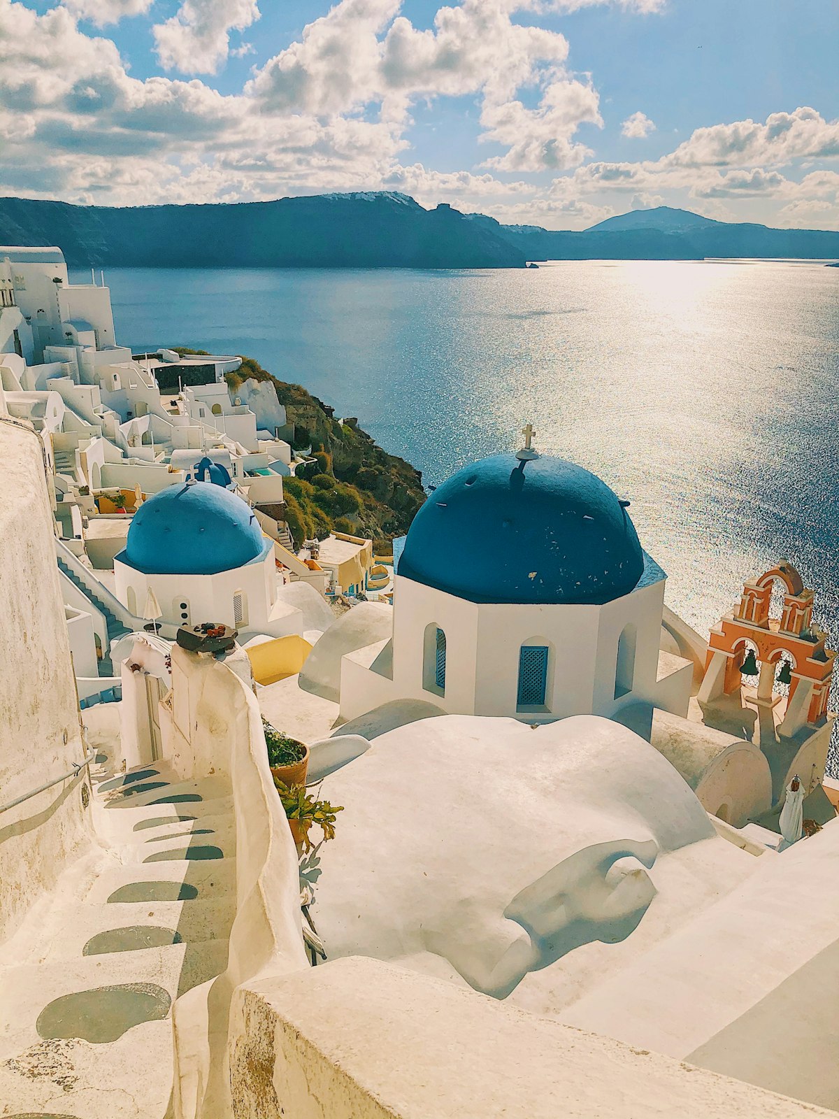 Santorini Greece white buildings and blue domes