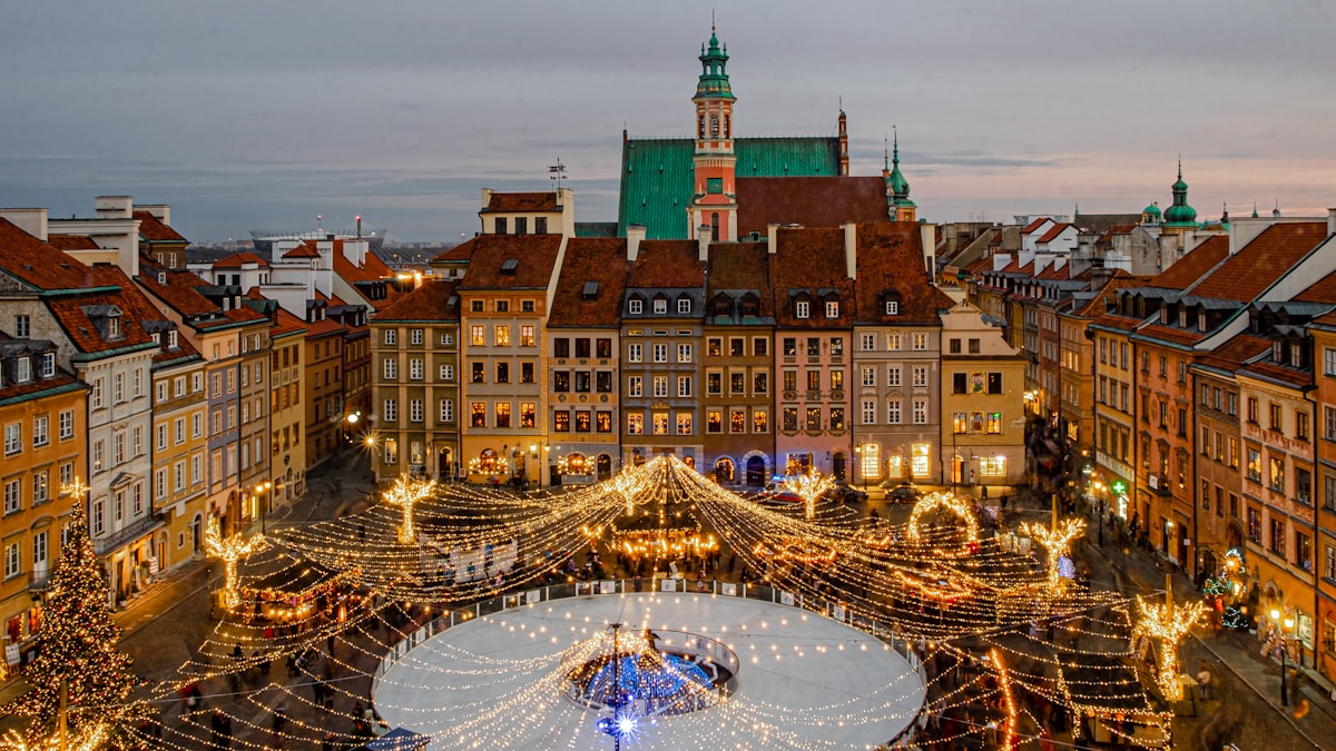 Warsaw cityscape with clock tower